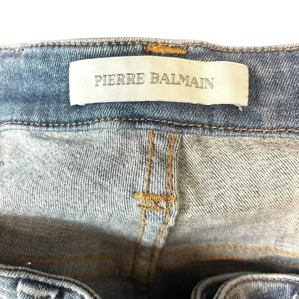 Pierre Balmain Biker Low Rise Skinny Jeans‎ Medium Light Wash Denim Size 25